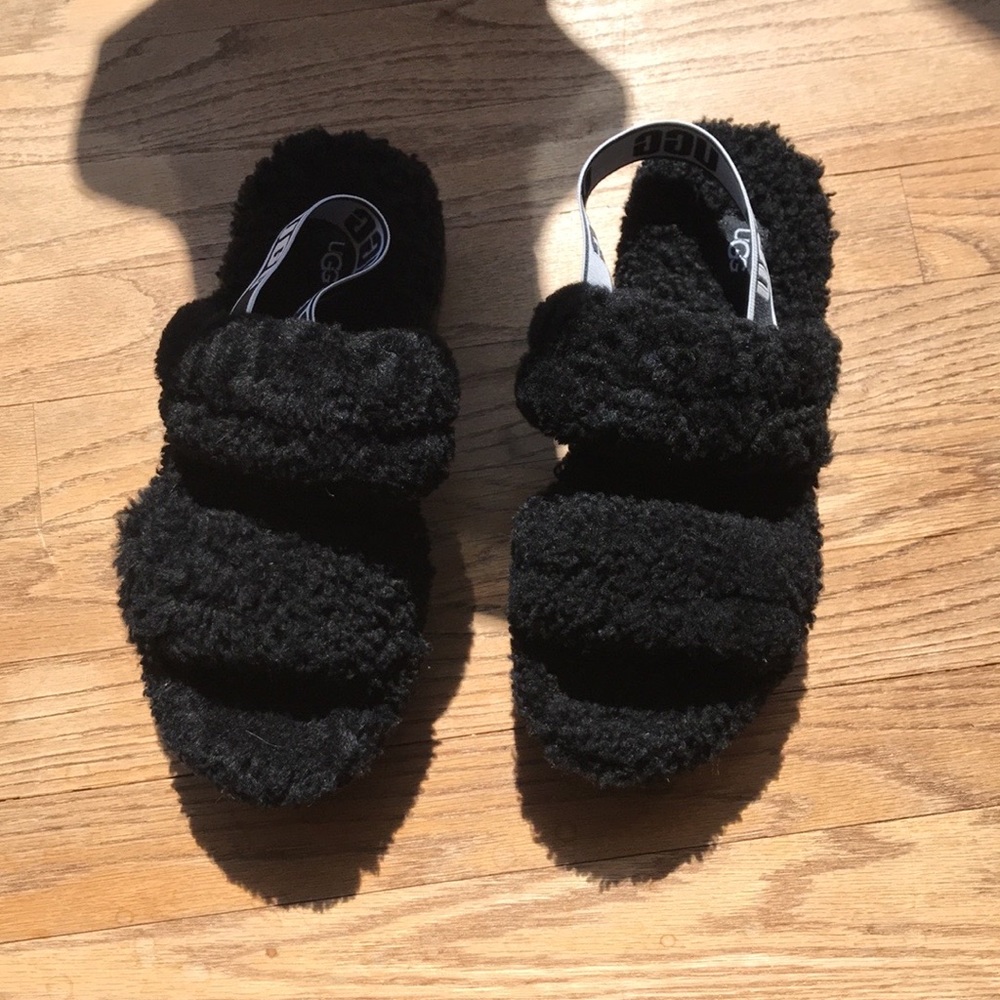 UGG Sheepskin Fur Platform Slingback Slipper Sandals